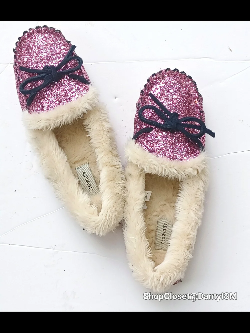 Crewcuts Pink Glitter Faux-Fur Lined Moccasins